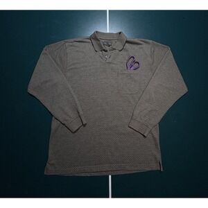Vintage 90s Long Sleeve Polo Shirt Men's Medium Rugby Textured Pocket Brown Gray